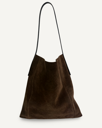 Medium Slouch Pouch, Chocolate Suede
