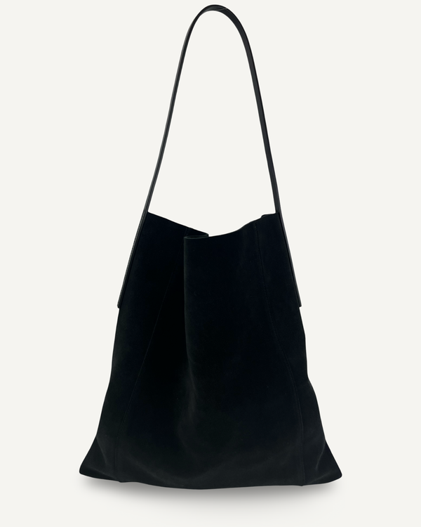 Medium Slouch Pouch, Black Suede